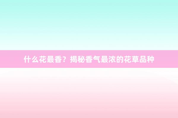 什么花最香？揭秘香气最浓的花草品种